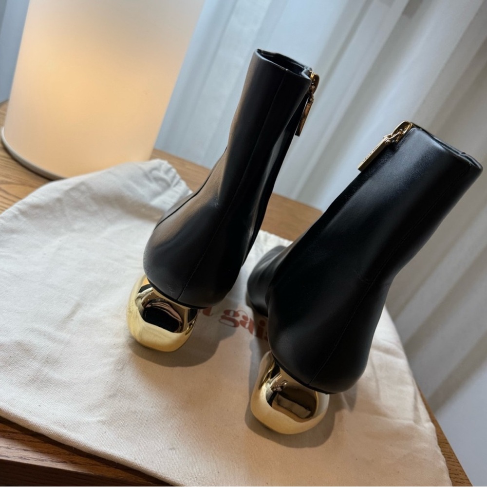 Cult Gaia Black Ankle Boots with Gold Sphere Heel - Picture 2 of 4